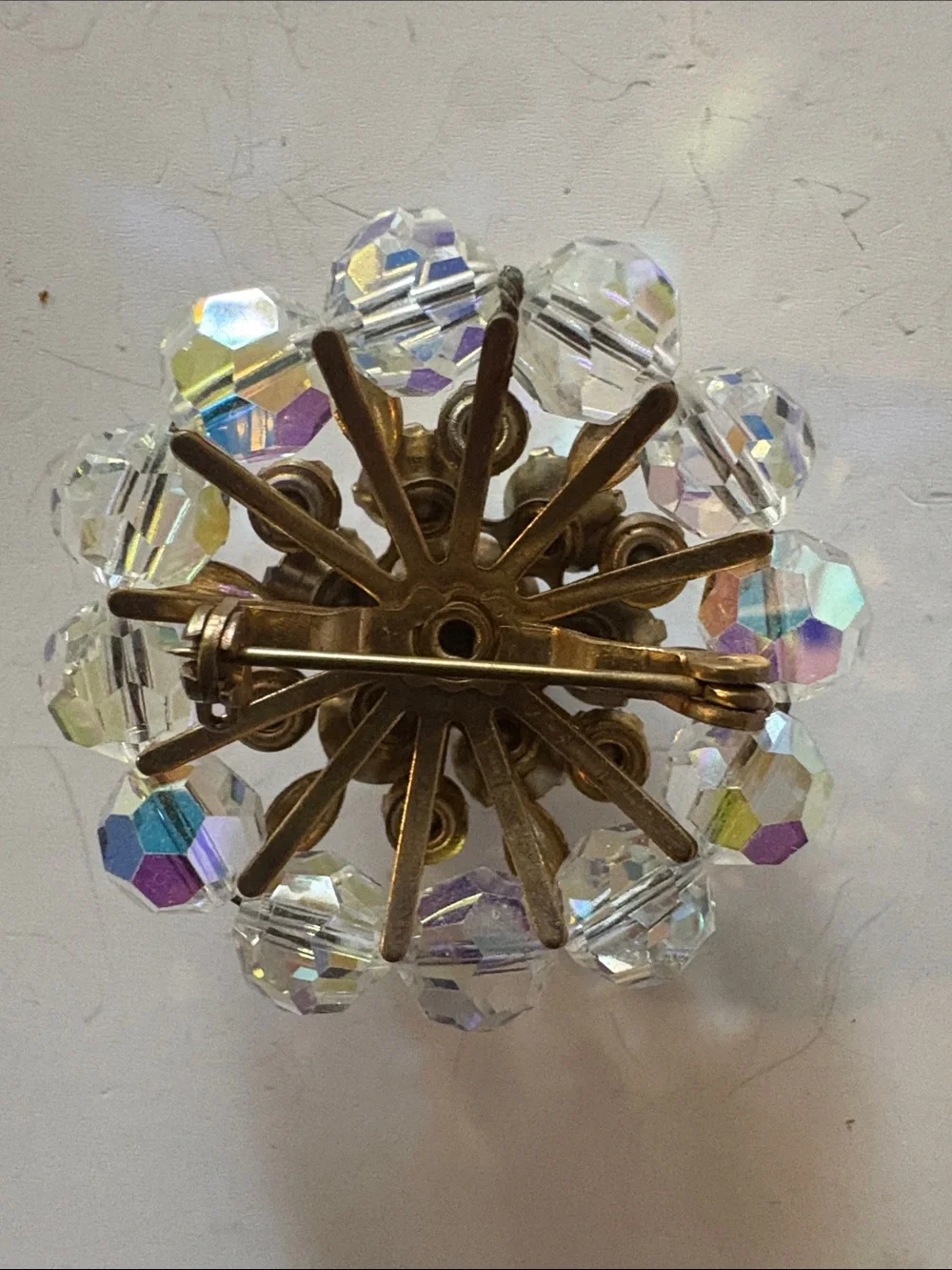 Aurora Borealis Crystal Floral Brooch